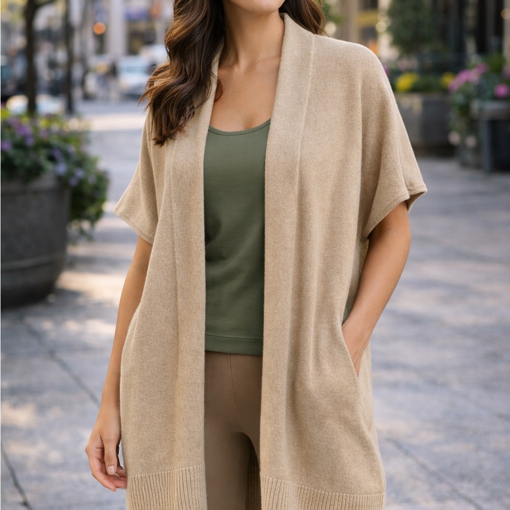 Leith Tan Women's Open-Front Cashmere Cardigan
